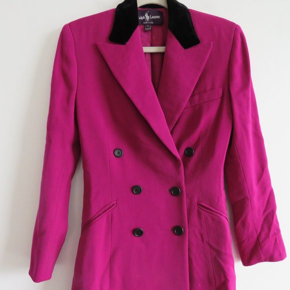 VINTAGE RALPH LAUREN Purple Label 100% Wool Purple Velvet Collar Coat Size 6 - Picture 6 of 15